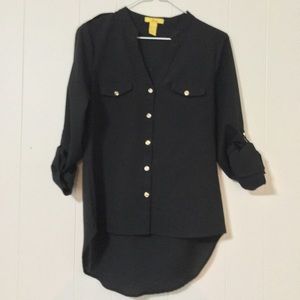 Black High-Low Button Down Blouse